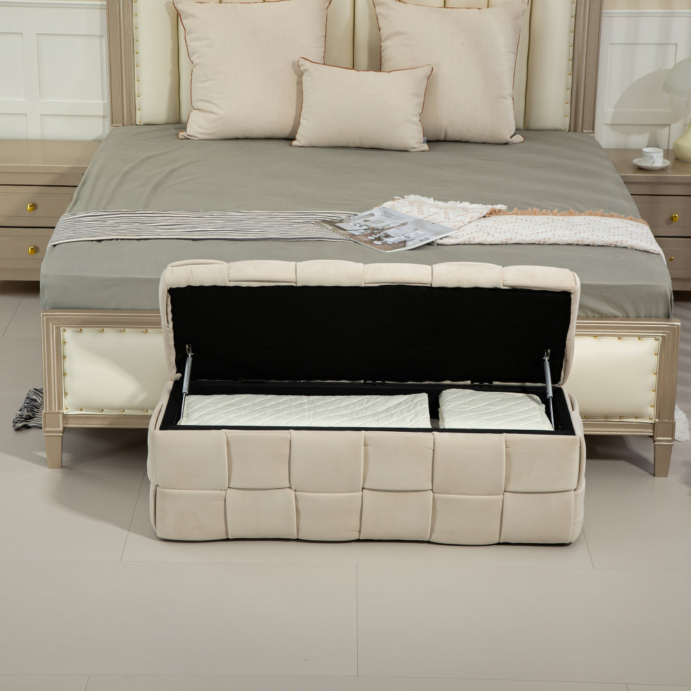 Storage Ottoman,Bedroom End Bench,Upholstered Fabric Storage Ottoman with Safety Hinge, Entryway Padded Footstool, Ottoman Bench for Living Room & Bedroom (Beige)