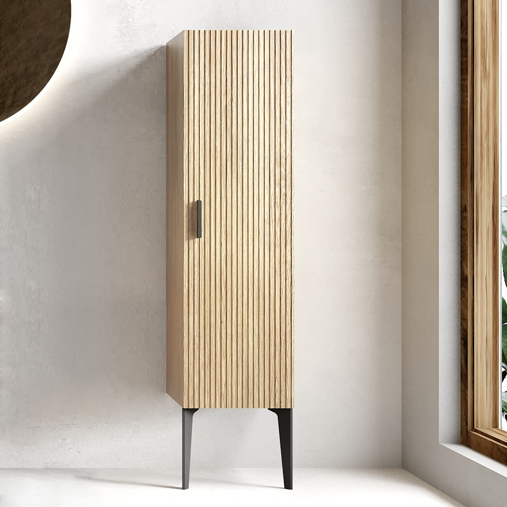 CC0414S305 Striped Walnut Bathroom Floating Side Cabinet, Wall-mounted Storage Cabinet for Small Spaces, Pre-assembled