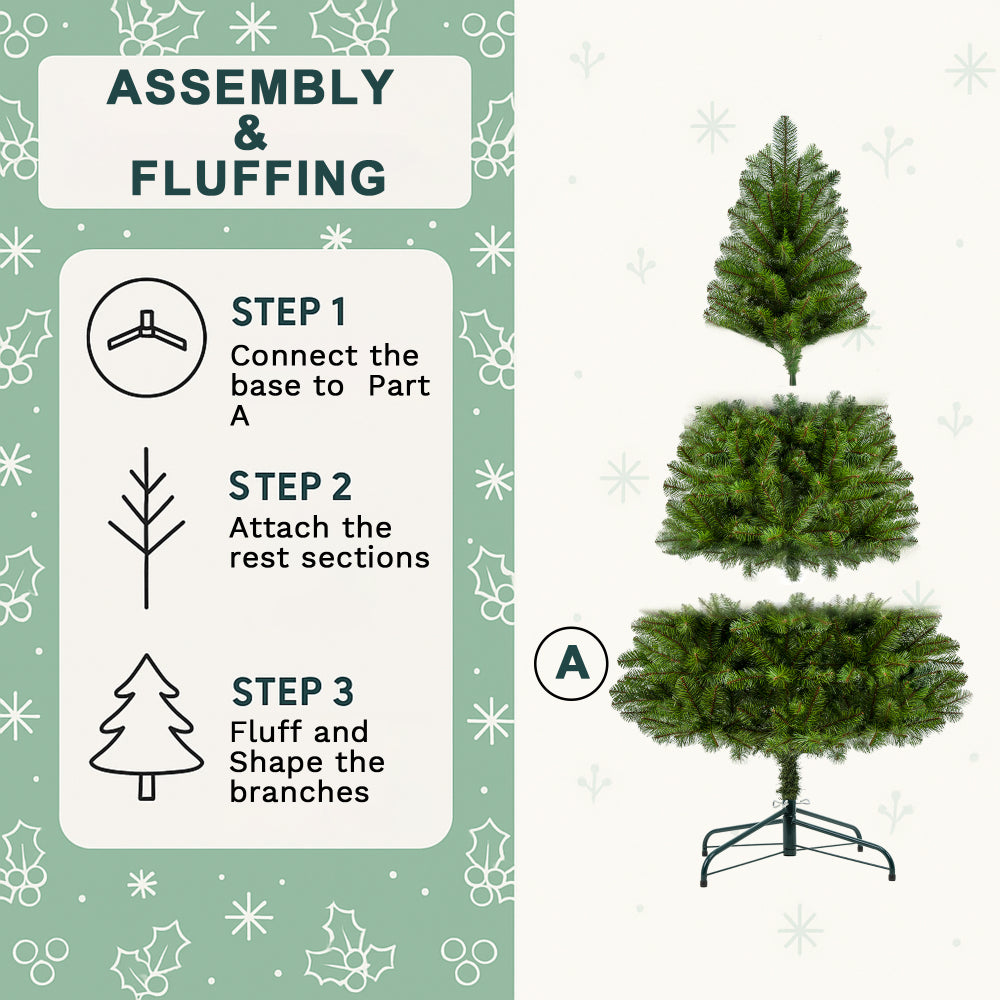 7FT Unlit Artificial Christmas Tree with 775 Tips, Full PVC Branches, Classic Green Holiday Tree with Sturdy Metal Stand for Indoor Home Decoration