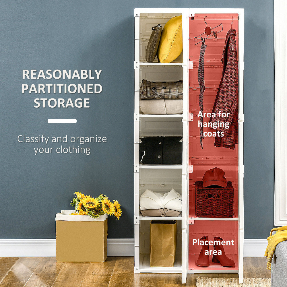 HOMCOM Portable Wardrobe Closet, Folding Bedroom Armoire, Clothes Storage Organizer with 8 Cube Compartments, Hanging Rod, Magnet Doors, White