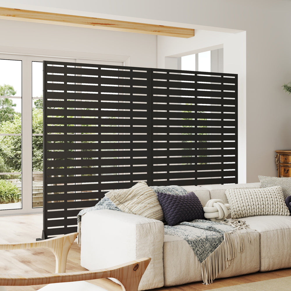Outdoor Privacy Screen, Freestanding Patio Screen with Metal Frame & Resin Panels, Modern Decorative Privacy Fence for Patio, Garden, Balcony, Backyard