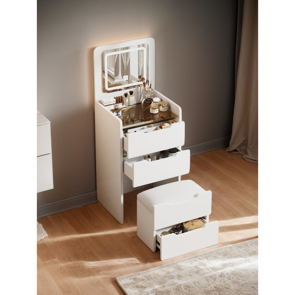 (60CM) 3 in 1 Vanity Desk with Plip Top Mirror, Small Make Up Vanity Set with Visible Glass Desktop, Compact Makeup Vanity with 3 Drawers, Cushioned Tool, Dressing Table for Bedroom, Prime Day Deals