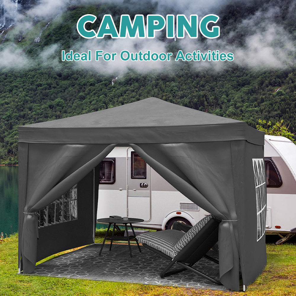 10'x10' Folding Canopy with 4 Removable Sidewalls Outdoor Event Shelter UPF 50+ Gazebo Portable Tents for Parties Beach Camping Wedding EZ Pop Up Canopy 4pcs Weight Bag + Carry Bag