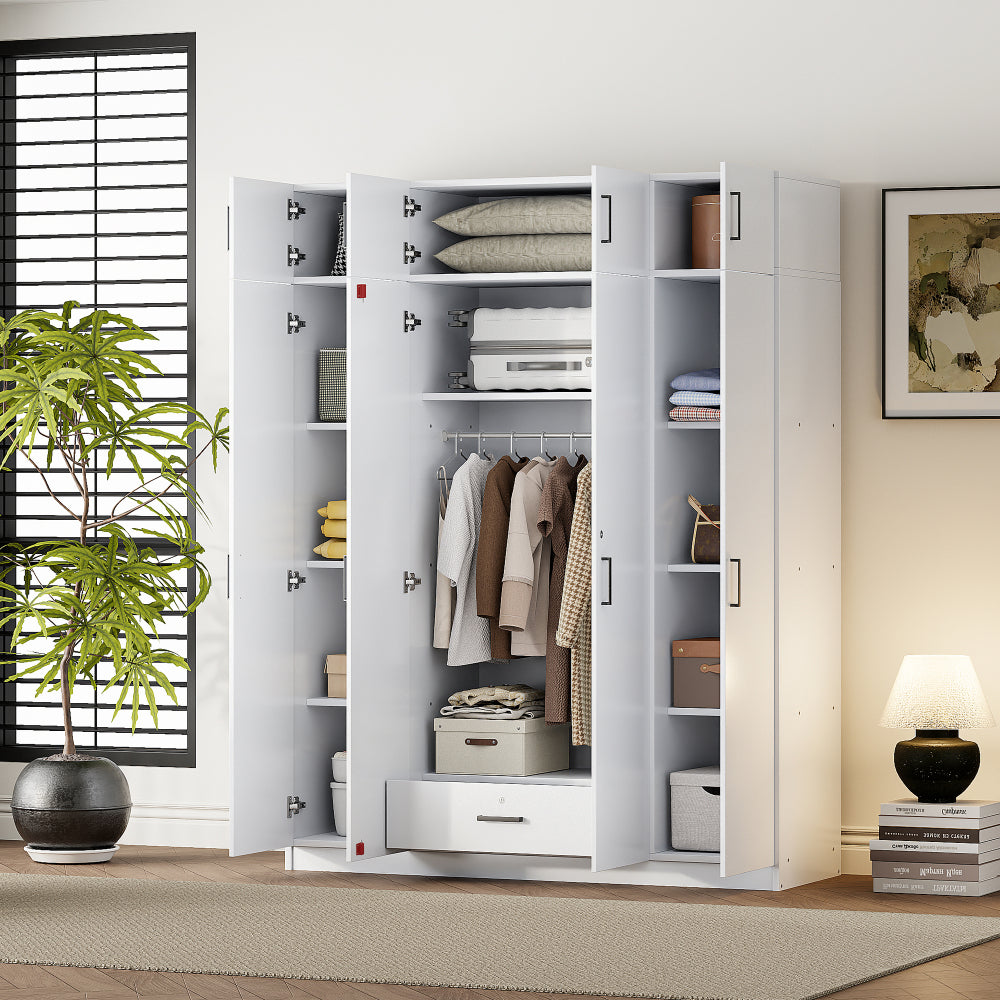 3-Door Wardrobe with 2 Drawers, White