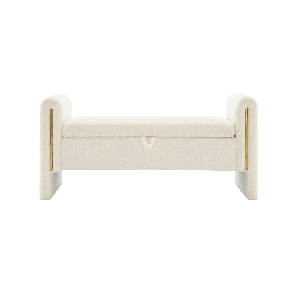 Modern Teddy Bed End Bench with Arms and Storage,Upholstered Large Foot Rest Stool, Comfy Window Vanity Bench for Living Room,Bedroom,Dorm,Coffee Table,Teddy Cream