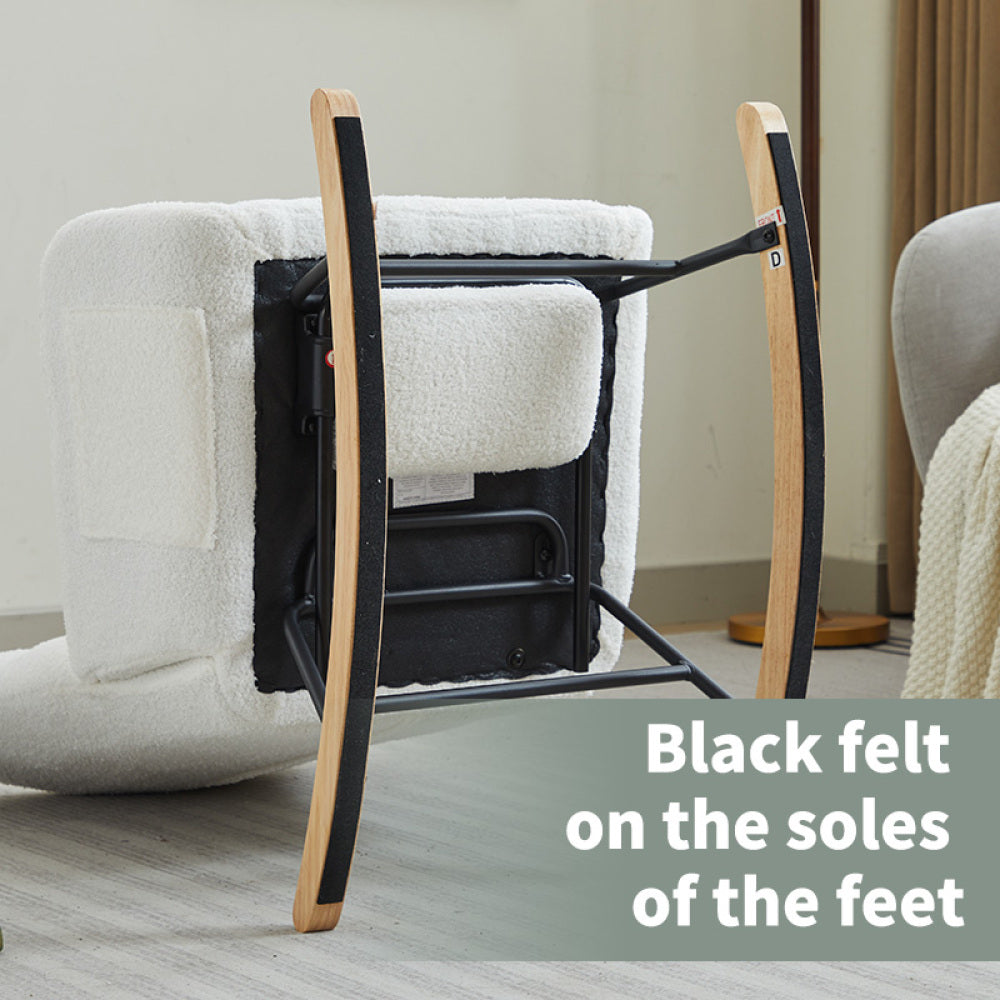 Modern Nursery Rocking Chair, Upholstered Glider Chair with High Backrest, Rocker Accent Armchair with Solid Wood Legs for Nursery Bedroom Living Room WHITE