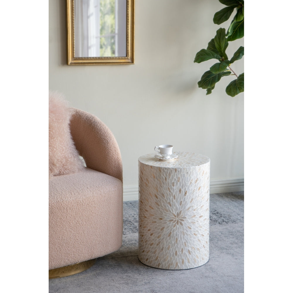 18x18x21" Hexagonal Capes Capiz Stool, Cream/Yellow