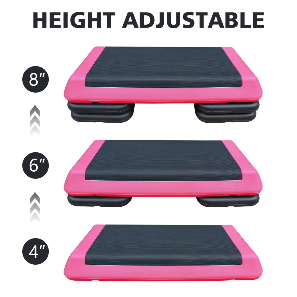 Adjustable Workout Aerobic Stepper in Fitness & Exercise Step Platform Trainer Pink Black with 4 Risers