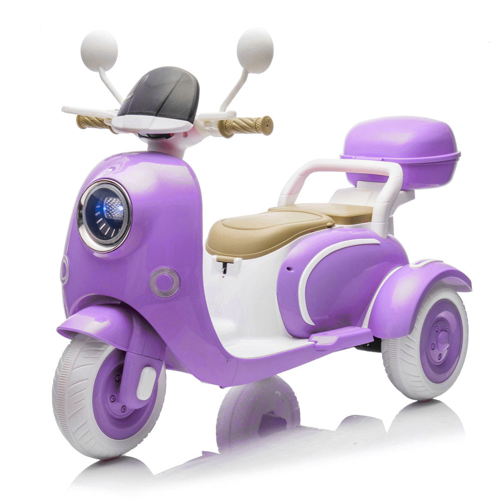 12V Two motors Kids Ride On Level Up Two-seater Electric Motorcycle,Three-wheel Toy w/Music,Bluetooth,USB,Backseat flip adult seat,Portable Storage Hooks&Oversized Trunk,LED Headlight For Kids 3-6.