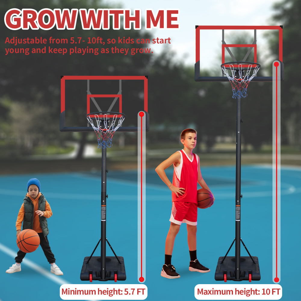 Use for Outdoor Height Adjustable 5.7 to 10ft Basketball Hoop 44 Inch Backboard Portable Basketball Goal System with Stable Base and Wheels