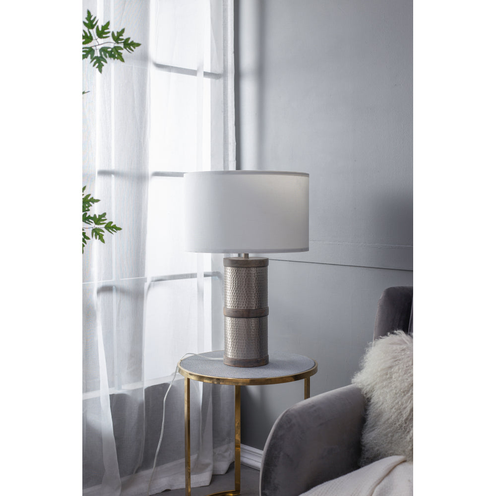D18x31" Round Aluminum Sheet Gold Table Lamp with White Fabric Shade(Lamp Shade Assembly Required)