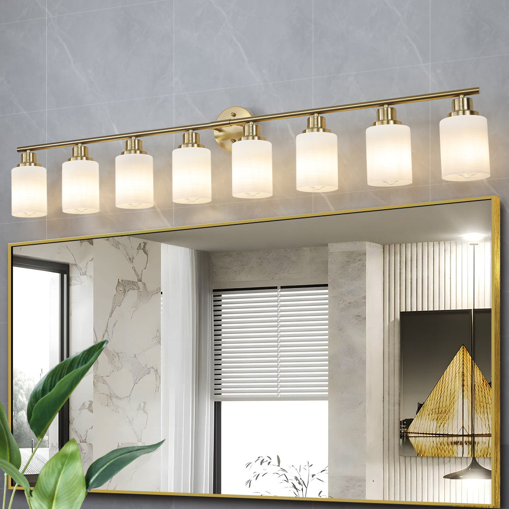 39" Modern 6-Light Vanity Bathroom Mirror Light, Frosted White Glass with Black Iron Frame, Contemporary Wall Sconce for Bedroom, Bathroom, and Dressing Room (No Bulbs)