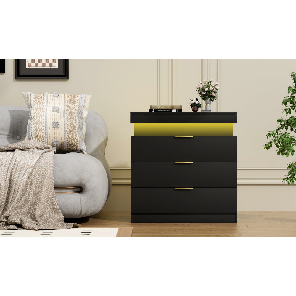 Nightstand with Charging Station and LED Lights,Night Stand with Sliding Top for Bedroom,Bedside Table with Drawers,Modern End Side Table,Black.28.8''W x 17''D x 30.5''H.
