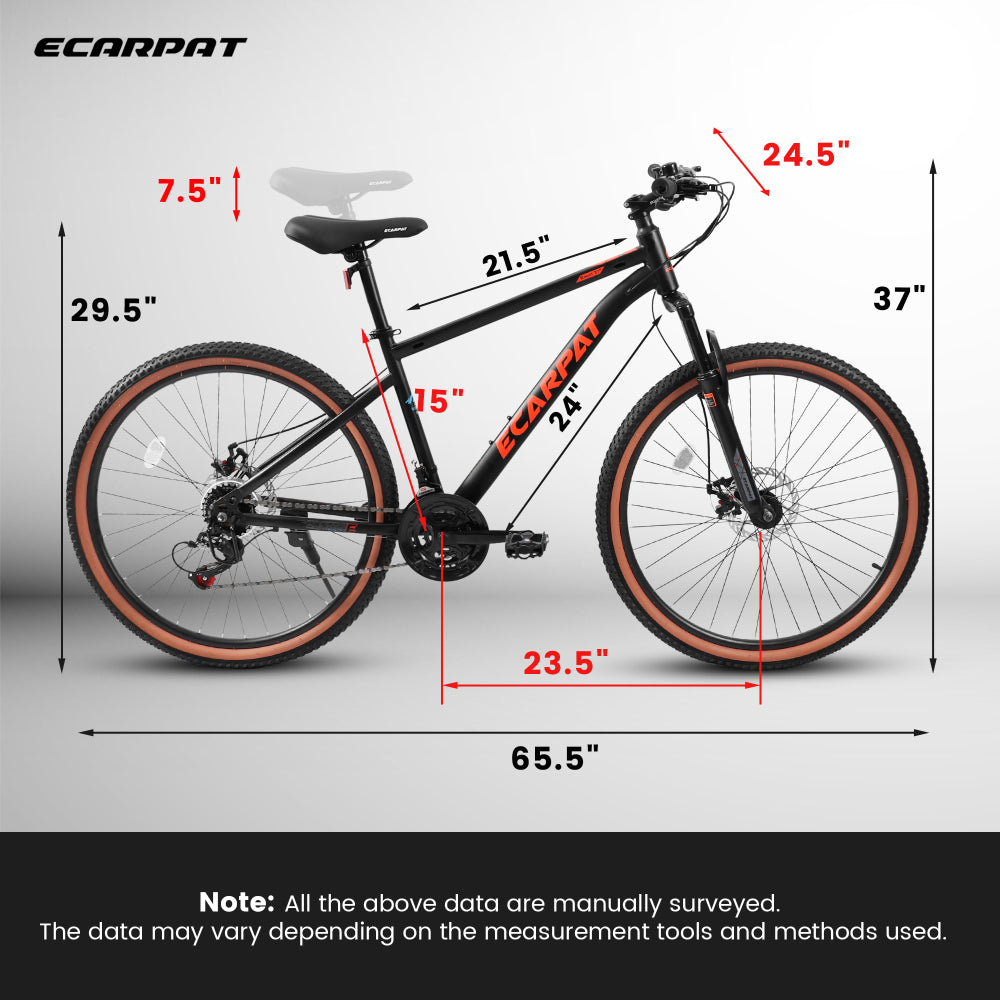A24301 24 Inch Mountain Bike for Teenagers, High Carbon Steel Frame, Disc Brakes, Durable Design, Brown Edge Tires, Ideal for School Commuting