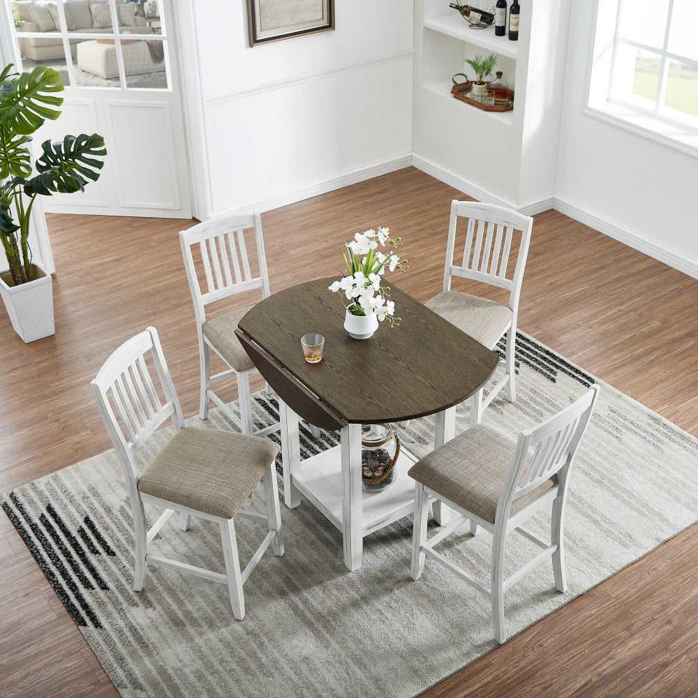 Foldable leaf dining table with storage space, 4-person dining table with 4 chairs, suitable for small restaurants and living rooms, space-saving, solid wood