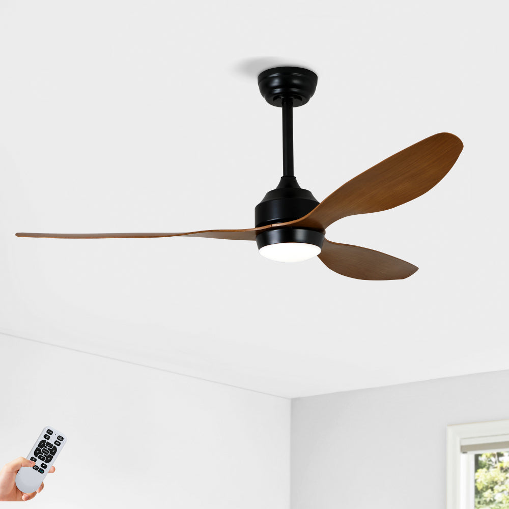 52" Ceiling Fan with Lights Remote Control,Quiet DC Motor 3 Blade Ceiling Fans 6 Speed Levels,Reversible Ceiling Fan, for Patio Living Room, Bedroom, Office,Indoor.(Matte Black +Black Walnut )