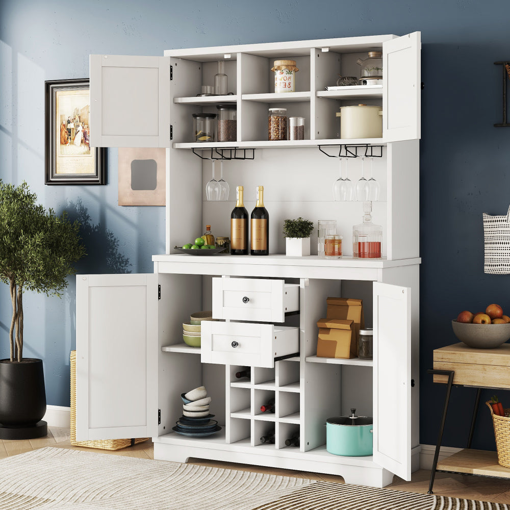 Coffee Bar Cabinet Kitchen Cabinet with Storage, Farmhouse Wine Cabinet with Drawers shelves and cabinets, Buffet Cabinet Wine & Glass Racks for Dining Room, Kitchen, Oak