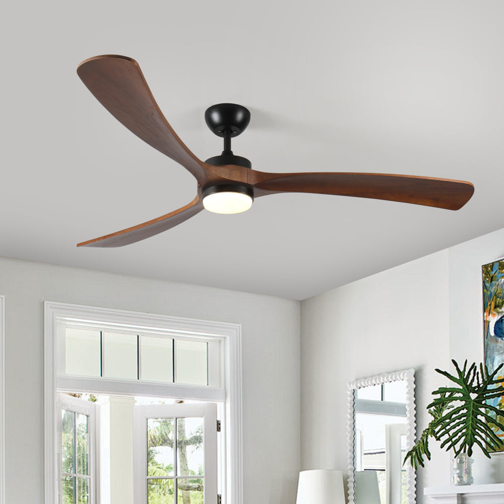 72 Inch Solid Wood Ceiling Fan with Lights and Remote Control Indoor Outdoor Ceiling Fan 3 Wooden Blades Modern Ceiling Fan for Porch Living Room Bedroom
