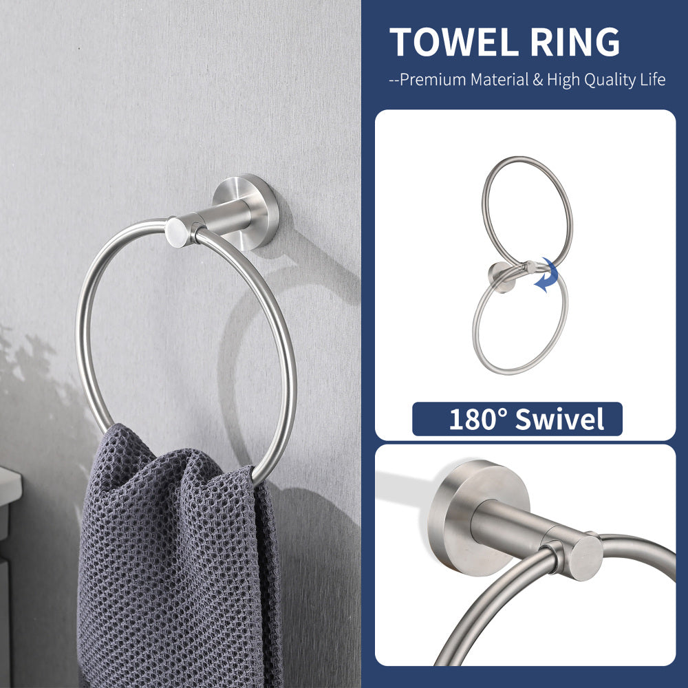 (4-Pack) Bathroom Set Brushed Nickel 22.7 Towel Bar Racks, Toilet Paper Holder, Ring, Hook, Accessories , Hardware,Fixtures