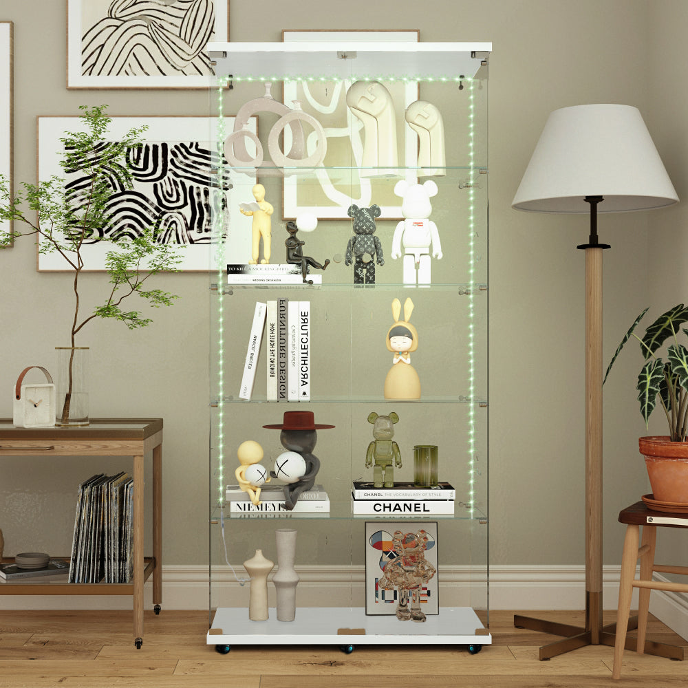 Tempered glass display cabinet,liquorcabinet,storagecabinet,filecabinet,with paipai lights,with locks,bottom equipped with adjustable feet,suitable for uneven,living room bedroom,corridor,office,white