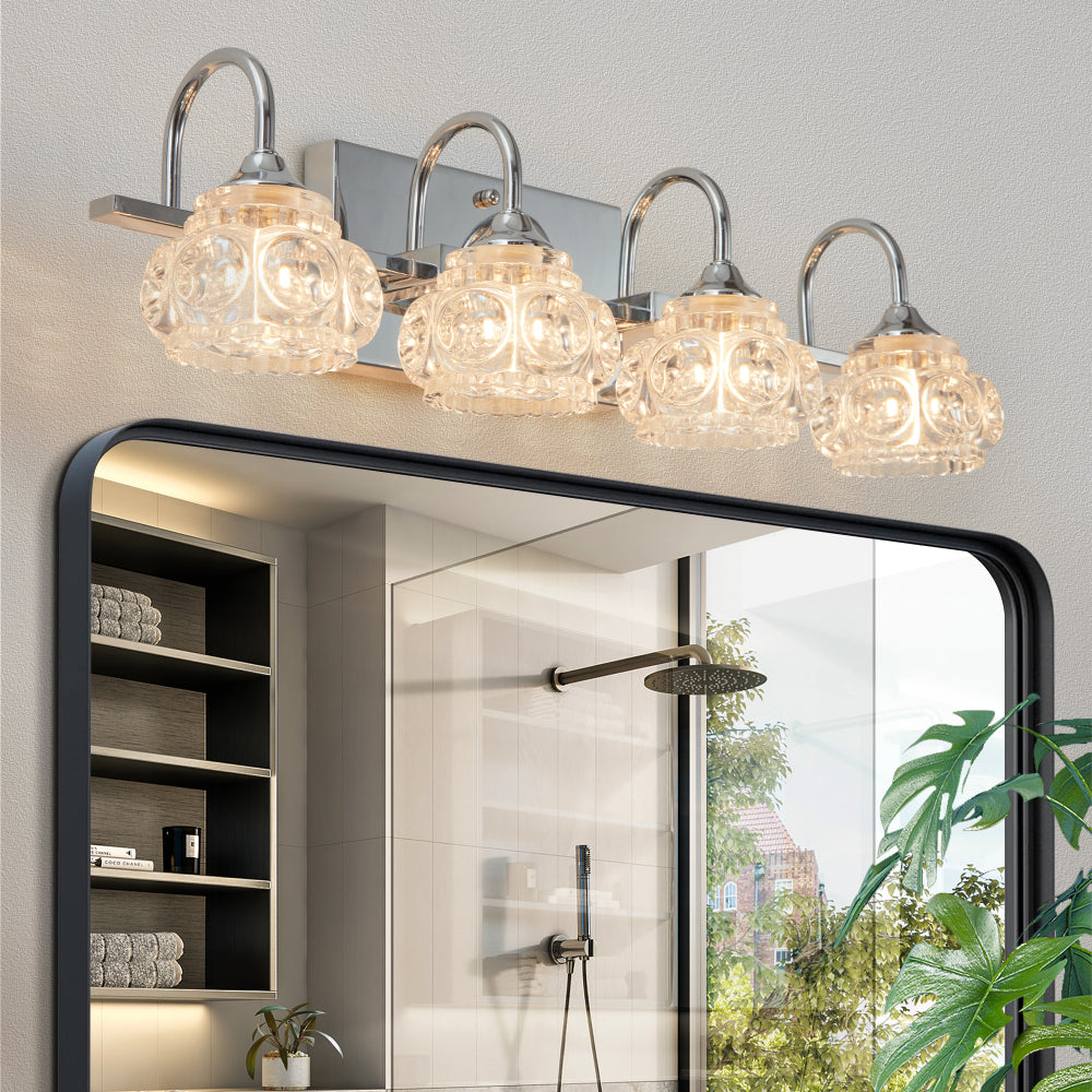 29" Nickel Finish Vintage Crystal Vanity Light - Elegant 5-Light Bathroom Mirror Fixture with Clear Glass Shades (No Bulbs)