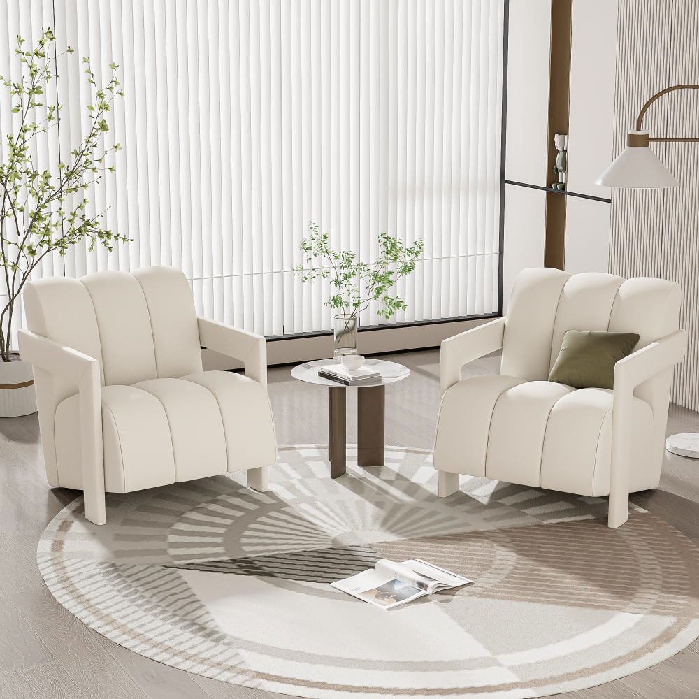 U-Can Modern Accent Chair with Ottoman, Mid Century Lounge Chair with footrest, Comfy Fabric Armchair Upholstered Set with Solid Wood Frame for Living Room