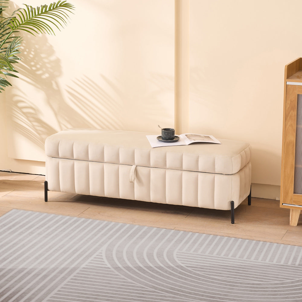 49.21" Wide Upholstered Velvet Storage Soft Bench Footstool Ottoman End of Bed with Metal Legs, Foot Rest for Living Room, Entryway and Bedroom. Navy