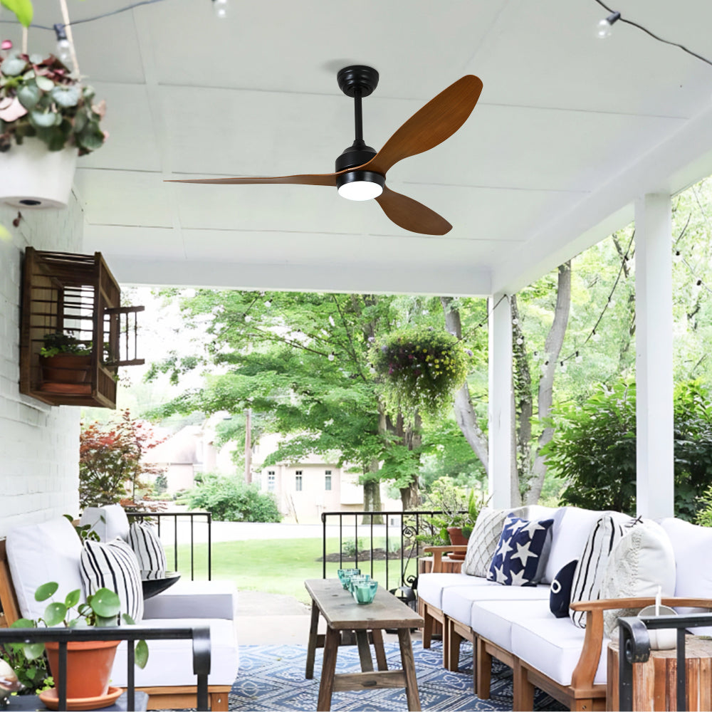 52" Ceiling Fan with Lights Quiet DC Motor 3 ABS Blade Ceiling Fans 6 Speed Levels,Reversible Ceiling Fan, for Patio Living Room, Bedroom, Office,Indoor. Matte Black + Walnut