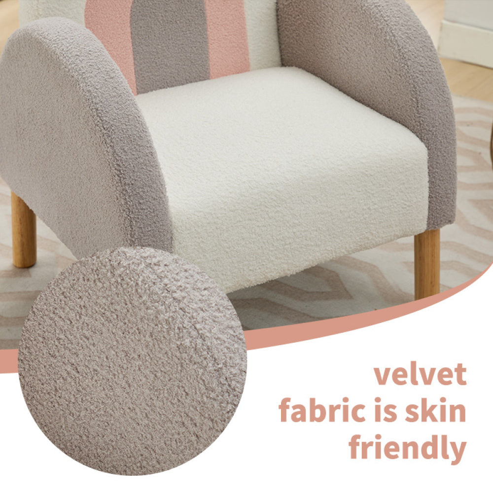 Accent Chair Sofa, Teddy Fabric with Solid Wooden Frame,Rainbow Design