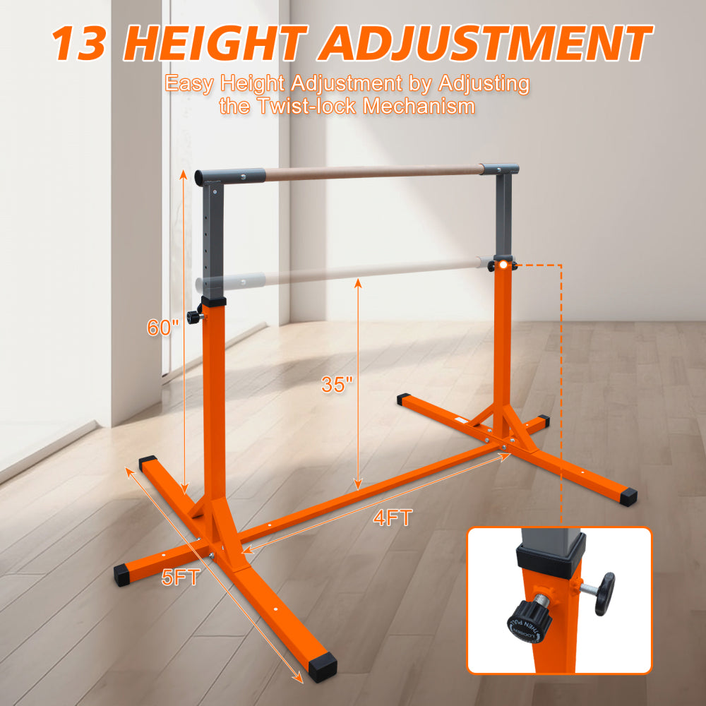 Gymnastics Bar for Kids, Adjustable Height Gym Bar, Junior Training Kip Bar for Home, Built for kids 3+ Years Yellow