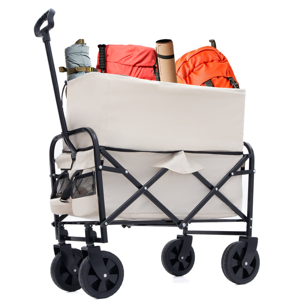 Minimeetall Extention Collapsible Foldable Wagon Cart with strapping system Beach Wagon Utility Cart Utility Wagon Grocery Cart for for Camping Shopping Sports Gardeing Fishing Supports 225lbs blue