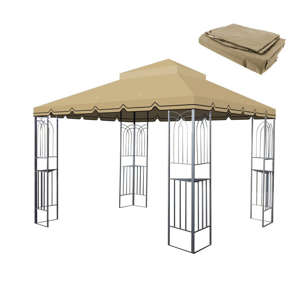10x10 Ft Outdoor Patio Gazebo Replacement Canopy,Double Tiered Gazebo Tent Roof Top Cover Only Greatwall border(Frame Not Include)-BROWN