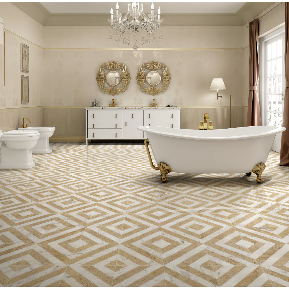 12*12 Waterjet marble,White Gold 2 color, natural marble, for floor and wall,polished marble tile, natural stone, genuine marble, real marble, 1 box each pattern 4 pcs