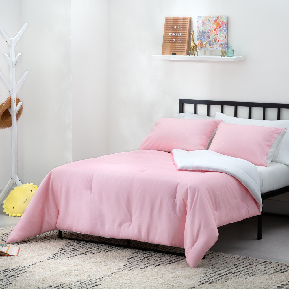 Linenspa Microfiber Designer Comforter - Polka Dot , Cal King, Pink