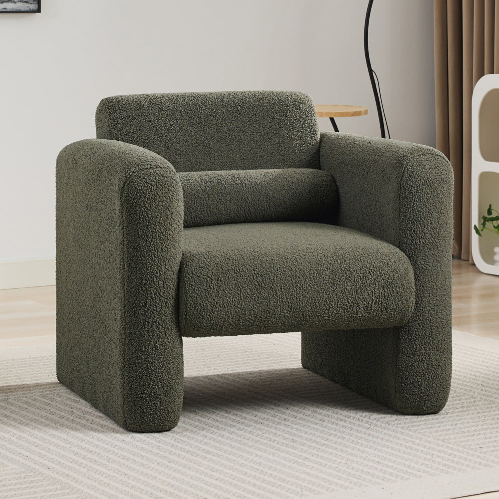 Modern Accent Chair Lambskin Sherpa Fabric Upholstered Comfy Reading Arm Chair Soft Padded Armchair with Back and Pillow for Living Room Bedroom Reception Waiting Room Office, Cream