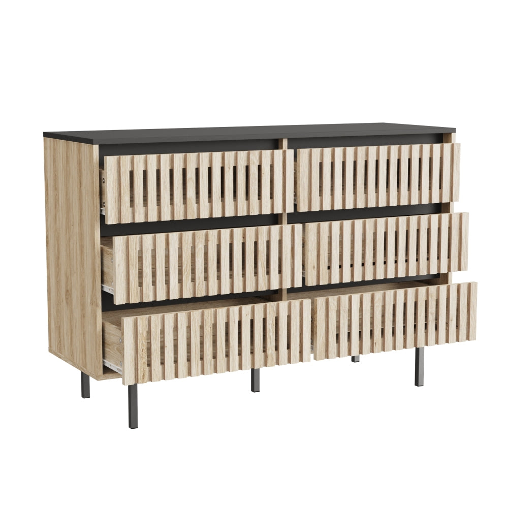 Fluted,Bedroom Storage Cabinet,Six drawer storage,Large Capacity,Modern Minimalist Drawer Cabinet,Two-tone Design