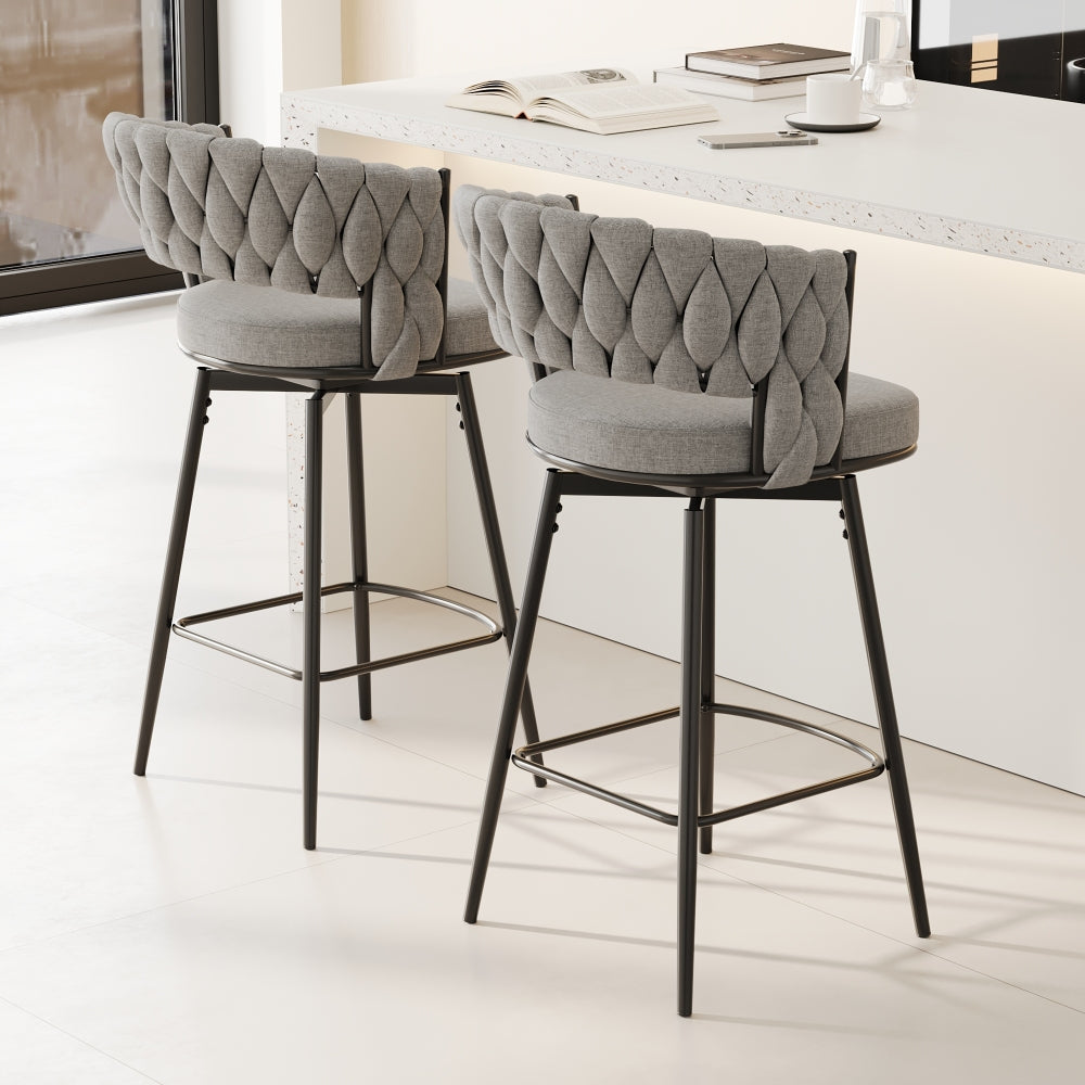 360°Swivel Bar Chairs set of 2, equipped with soft cushioned backrest counter stool, metal leg modern luxury kitchen chair, suitable for family dining, kitchen island