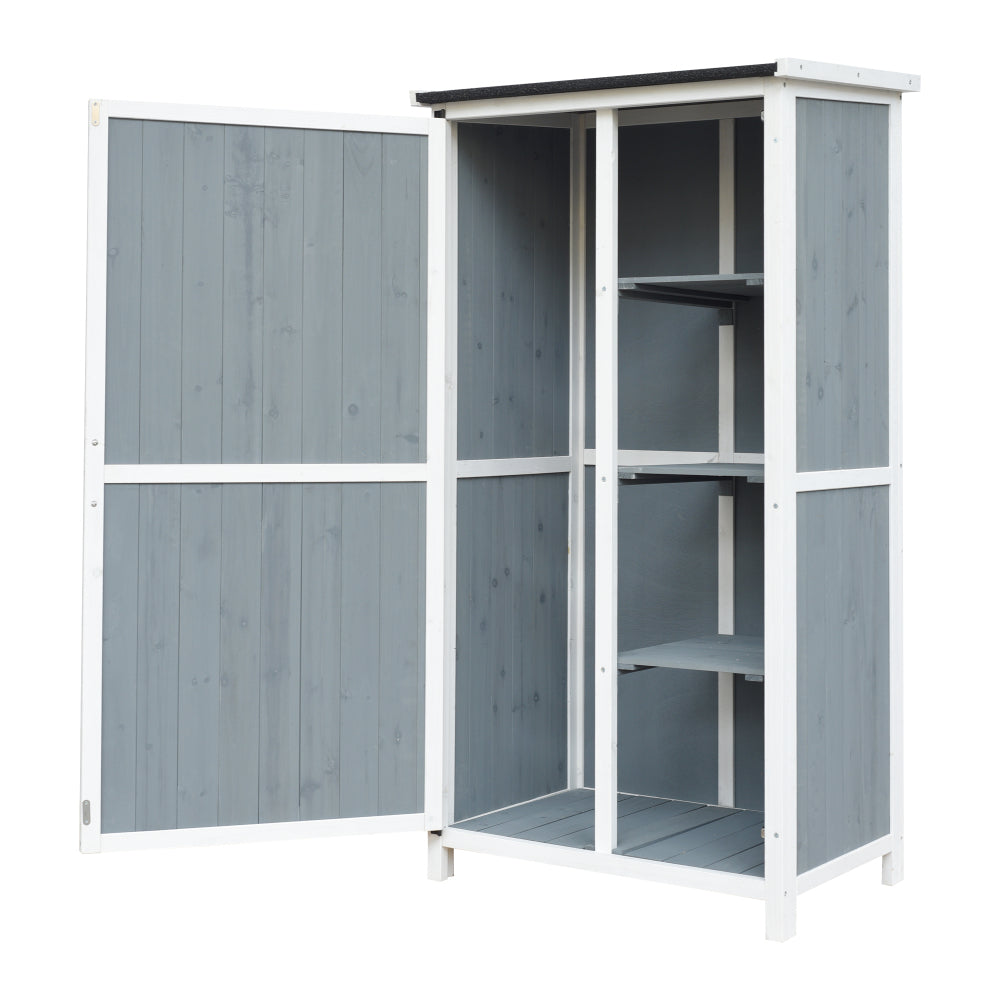 54" Two-Tone Storage Shed - Gray & White Design with Sloped Roof & 5 Customizable Compartments
