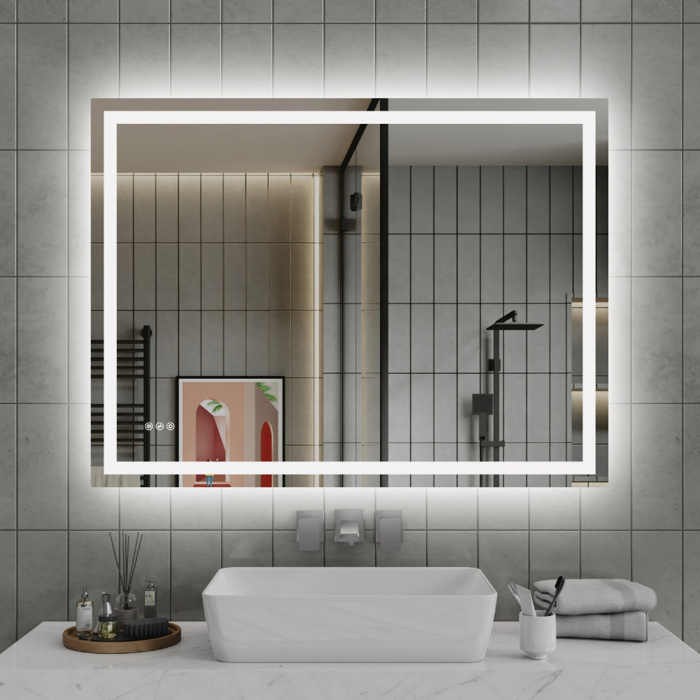 20"*28"LED Bathroom Mirror,Front-Lit and Back-Lit, Stepless Dimmable, 3 Colors CRI90+, Brightness Memory, Shatter-Proof,Anti-fog LED Vanity Mirror, IP44 Waterproof