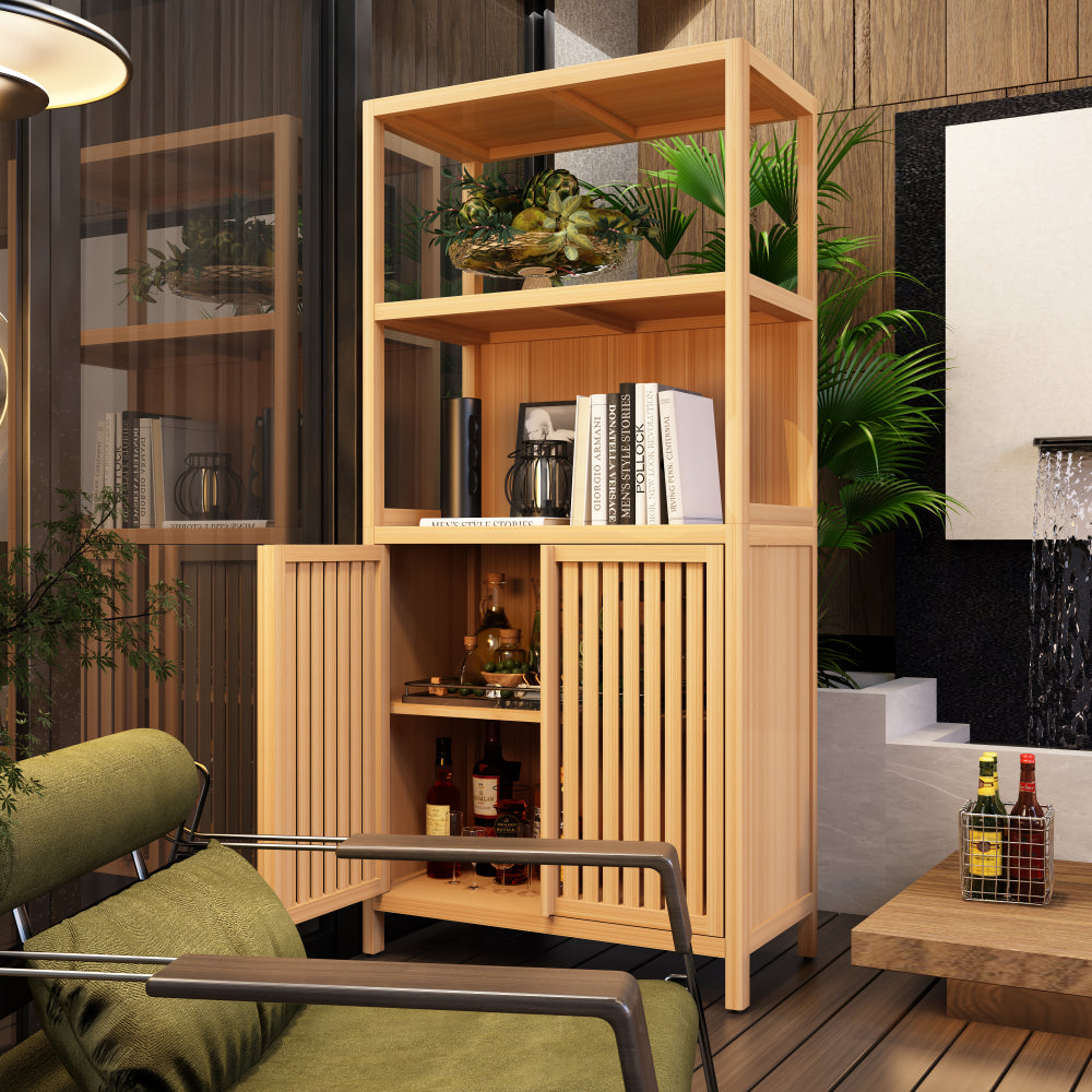 Bamboo Storage Cabinet, Freestanding Bathroom Cabinet with 2 Doors, Floor Cabinet Organizer for Living Room, Kitchen, Entryway