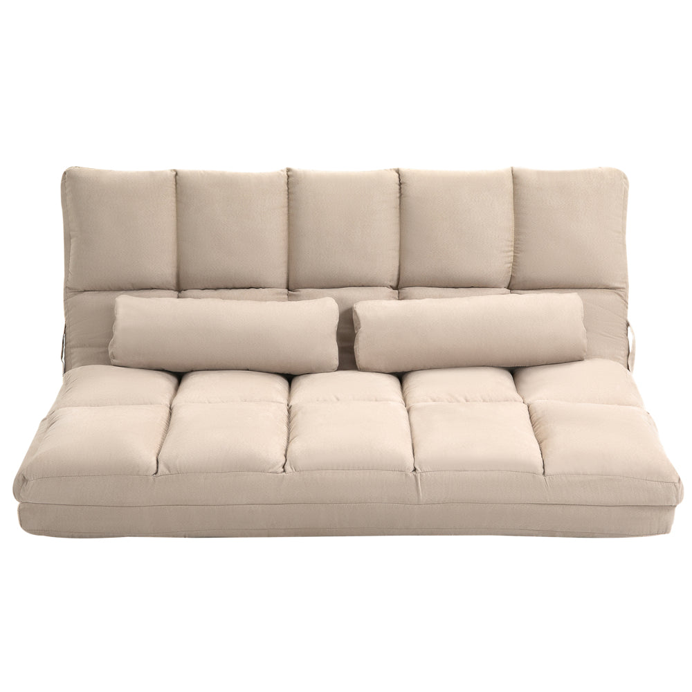 HOMCOM Convertible Floor Sofa Chair, Folding Couch Bed, Guest Chaise Lounge with 2 Pillows, Adjustable Backrest and Headrest, 51.25" L, Beige