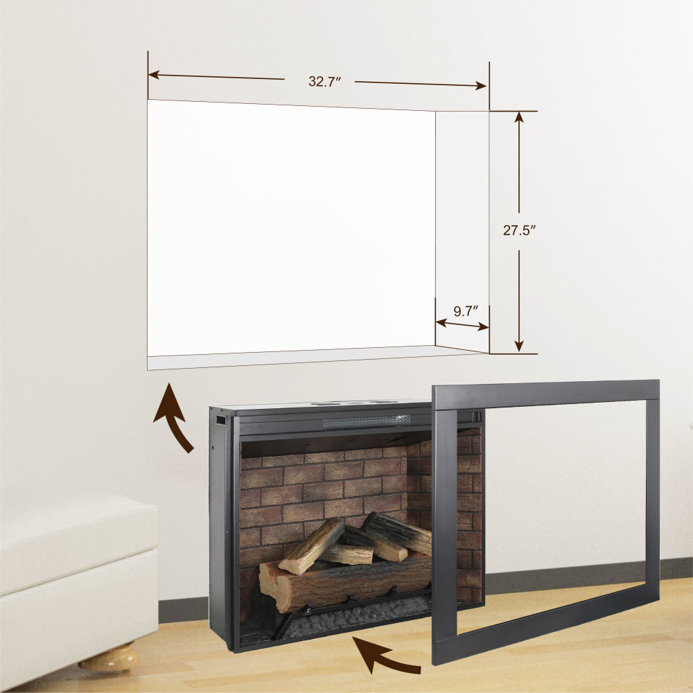 33 inch Infrared Electric Fireplace with Removable Trim kit Insert, Touch Panel Home Decor Heater, Smokeless Firebox With Fire Crackling Sound