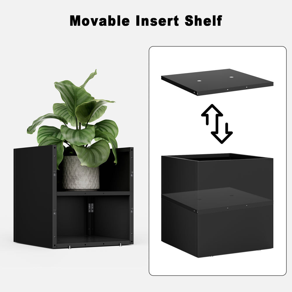 Large outdoor planters with removable insert shelf.Square steel flower pots for porch with garden.