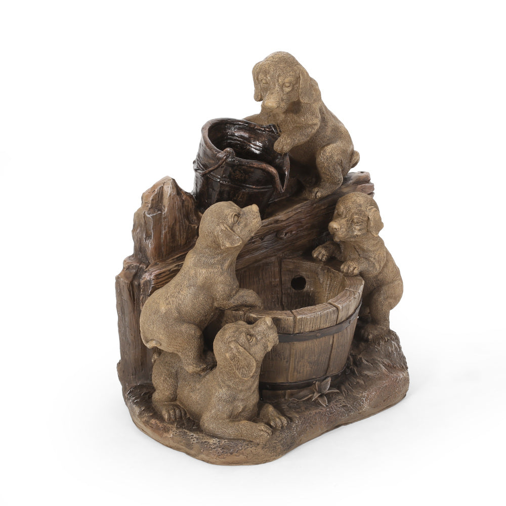 DIMMOCK FOUNTAIN, 22.75" High Hand Crafted Weather Resistant Floor Fountain with Light, Light Brown