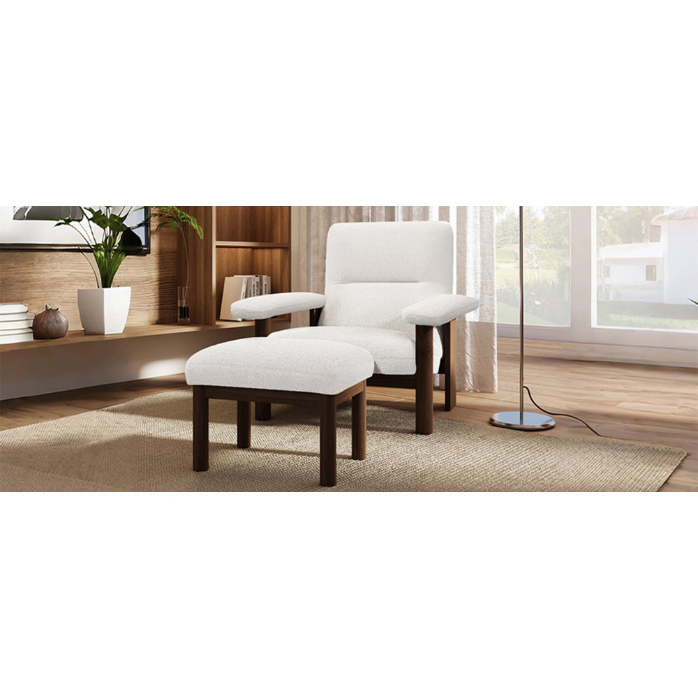 U-Can Modern Accent Chair with Ottoman, Mid Century Lounge Chair with footrest, Comfy Fabric Armchair Upholstered Set with Solid Wood Frame for Living Room