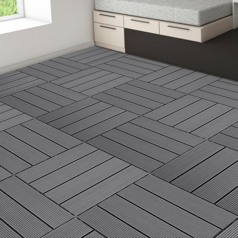 9 PCS heavy-duty & recyclable Wood-Plastic DIY Interlocking Deck Tiles 11.8" x 11.8"- Waterproof Outdoor and Indoor Flooring for Patio, Balcony, Porch, Backyard, Bedroom (Gray)