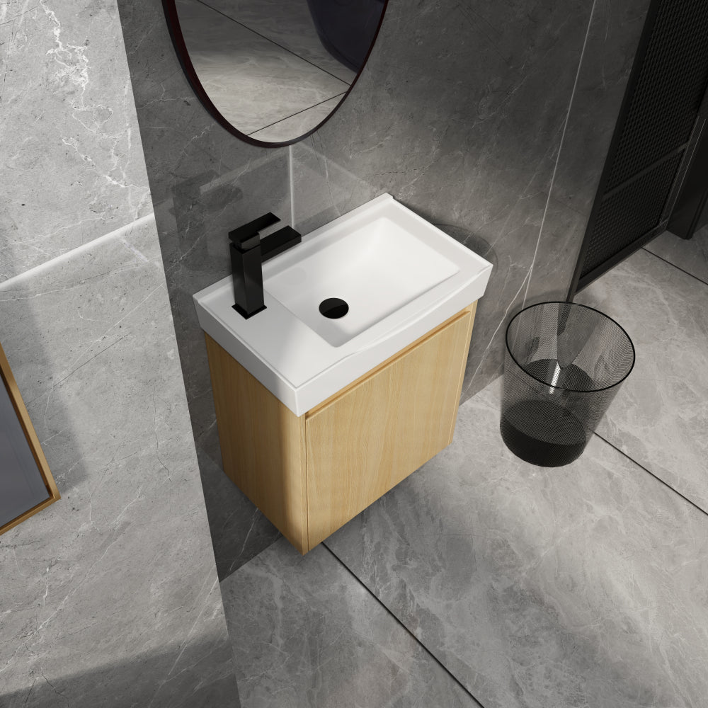 20" Wall-Mounted Bathroom Vanity with Ceramic Sink, Storage Cabinet with Doors,Bathroom Cabinet Set