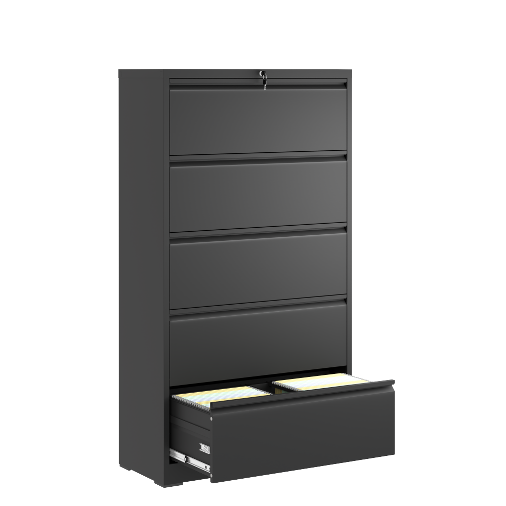 Lateral File Cabinet 4 Drawer, Black Filing Cabinet with Lock, Lockable File Cabinet for Home Office, Locking Metal File Cabinet for Legal/Letter/A4/F4 Size