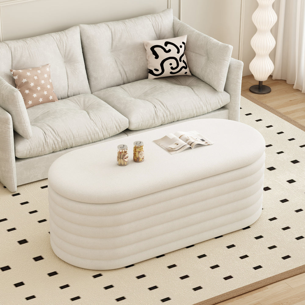 Storage Chenille Ottoman Bench Upholstered Fabric Storage Bench End of Bed Stool with Safety Hinge for Bedroom, Living Room, Entryway, Closet(40-inch, LIGHT GREY)