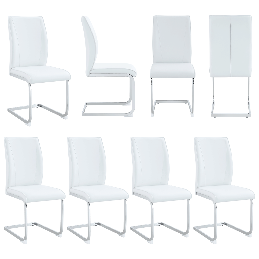 Luxury Simple Arch Chair - Set of 4 Dark Gray PU Material High Resilience Dining Chair with Arched Metal Silver Leg.Crazy Horse Texture PU Dining Chairs.